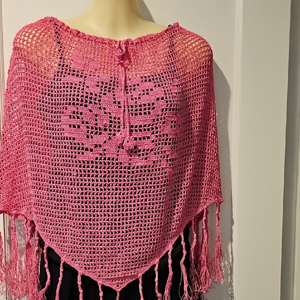 Pink Crochet Poncho